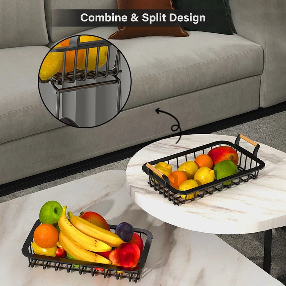 2 Tier Detachable & Portable Nordic Metallic Fruit, Vegetable Basket Rack | Multifunctional | Kitchen, Living Room, Dining Room, Living Room-Furaha Finds