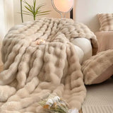 Big Size Soft Bubble Winter Throw Blanket – 200×230cm Warm Plain Couch and Bed Blanket