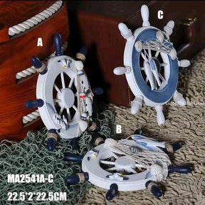 Handcrafted Decorative Wall Hanging Nautical Ship Wheel – 27.5cm Coastal Wall Décor plaques in decor Decorative Plaques