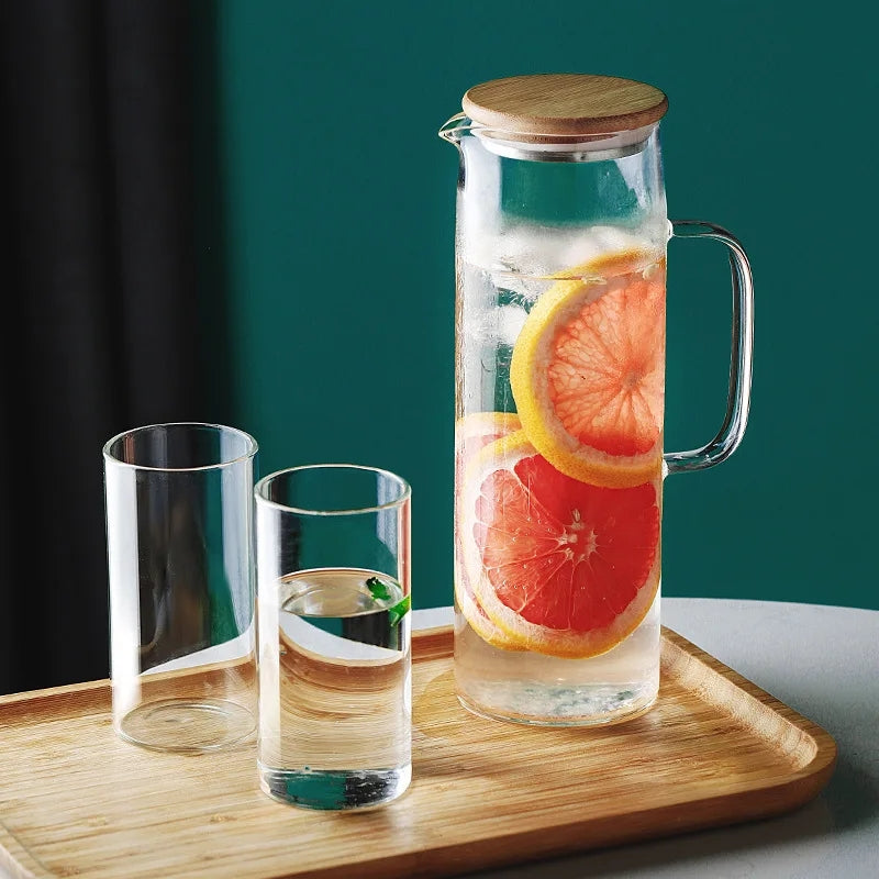 Transparent 1700ml Glass Borosilicate Water Pitcher Jug with Handle and Bamboo Lid | Multifunctional | Juice, Milk, Black Tea, Coffee
