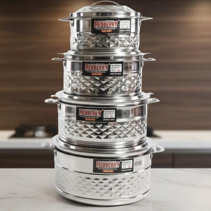 CROMA Premium Stainless Steel Insulated Hotpot 4 Piece Set 1000ml to 4000ml Kitchen & Dining Food Warmers