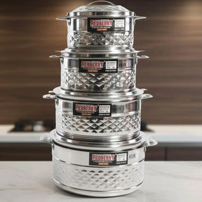 CROMA Premium Stainless Steel Insulated Hotpot 4 Piece Set 1000ml to 4000ml Kitchen & Dining Food Warmers