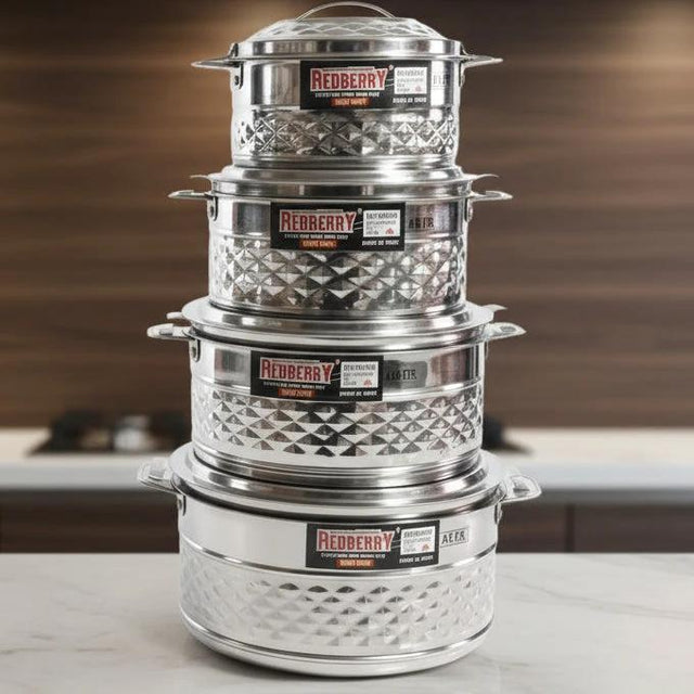 CROMA Premium Stainless Steel Insulated Hotpot 4 Piece Set 1000ml to 4000ml Kitchen & Dining Food Warmers