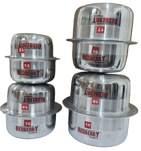REDBERRY Premium Aluminium Sufurias 8 Piece Set 12cm to 19cm Half Polish Kitchen & Dining Casserole Dishes
