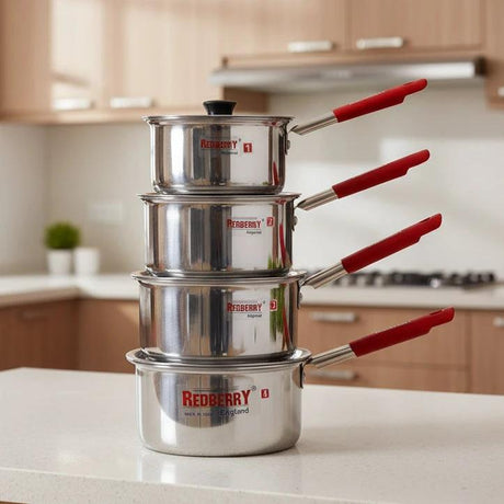 REDBERRY Premium Aluminium Sufurias 8 Piece Set 12cm to 19cm Heavy Duty Polish Kitchen & Dining Cookware Sets