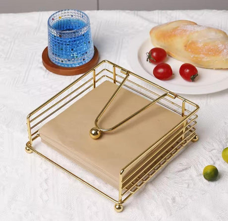 Metallic Serviette Holder with Weighted Arm – Black & Gold Napkin Dispenser- Furaha Finds Kenya