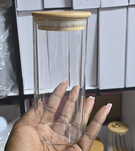 5pc Glass Spice Jar Set – 460ml with Airtight Bamboo Lids