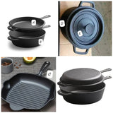5pcs Heavy-Duty Cast Iron Cooking, Baking & Serving Set Black Finish Only Cookware Sets