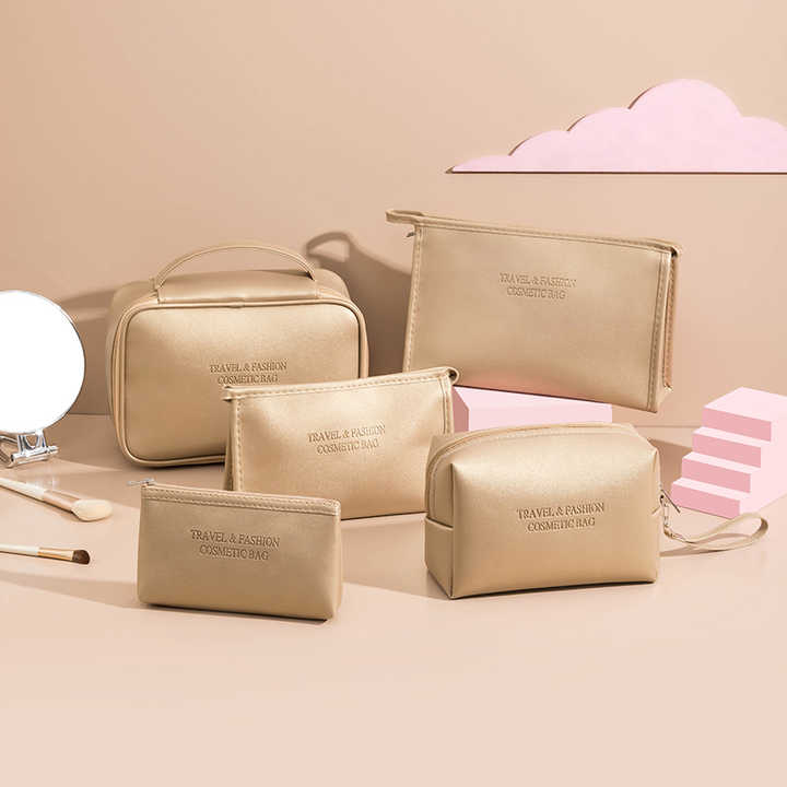 5pcs Vegan Leather Travel Makeup and Cosmetic Bags Set