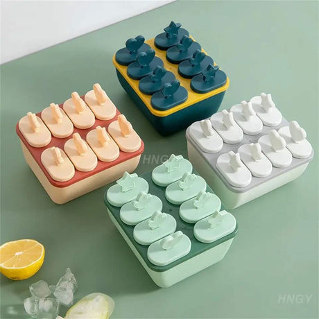 6 Holes Popsicle Ice Maker Reusable Silicone Popsicle Mold with 8 Sticks
