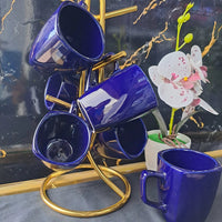 6 Piece Ceramic Tea Cups Set | Blue and White | High Quality Ceramic Tableware Tea Sets