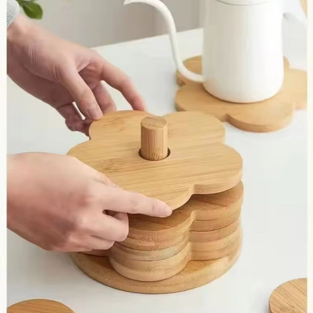 6 Piece Set Heat insulation Bamboo Coasters.