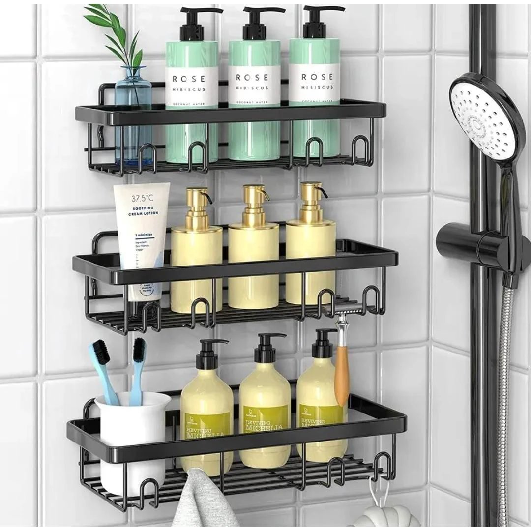 6-Piece Set Shower Caddy Organizer Shelf | Rustproof Stainless Steel Bathroom Organizer with Adhesive - No Drill, Large Capacity Storage Bathroom Storage Shower Caddies