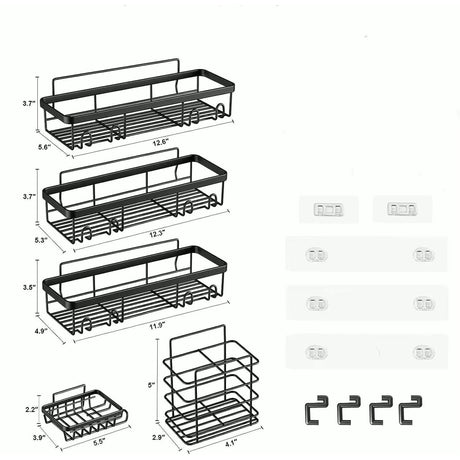 6-Piece Set Shower Caddy Organizer Shelf | Rustproof Stainless Steel Bathroom Organizer with Adhesive - No Drill, Large Capacity Storage Bathroom Storage Shower Caddies