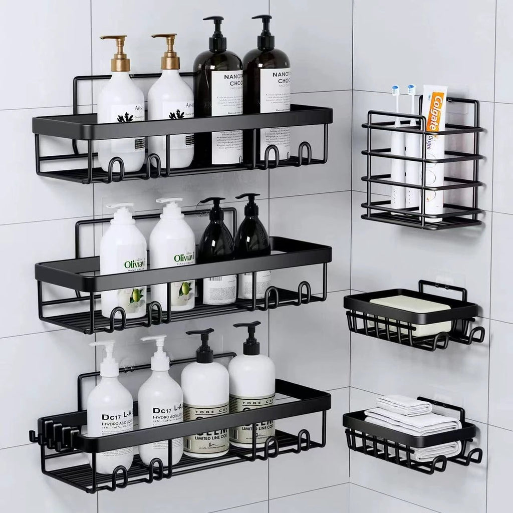 6-Piece Set Shower Caddy Organizer Shelf | Rustproof Stainless Steel Bathroom Organizer with Adhesive - No Drill, Large Capacity Storage Bathroom Storage Shower Caddies