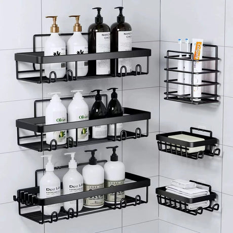 6-Piece Set Shower Caddy Organizer Shelf | Rustproof Stainless Steel Bathroom Organizer with Adhesive - No Drill, Large Capacity Storage Bathroom Storage Shower Caddies