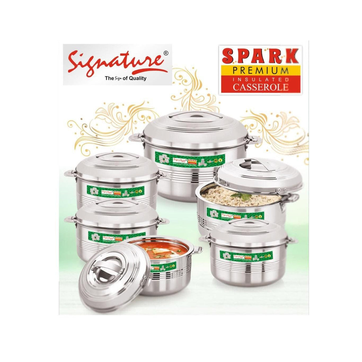 6 Piece Spark Premium Stainless Steel Hotpots Set (1500ml, 2500ml, 3500ml, 5000ml, 7500ml, 10000ml)