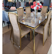 6-Seater Marble Top Dining Table with Gold Frame and Velvet Chairs
