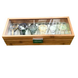 6 Slots Wooden Watch Organizer Watch Display Case with Glass Top & Jewelry Organizer for Men & Women (31 x 12 x 7.5cm)