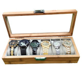 6 Slots Wooden Watch Organizer Watch Display Case with Glass Top & Jewelry Organizer for Men & Women (31 x 12 x 7.5cm)