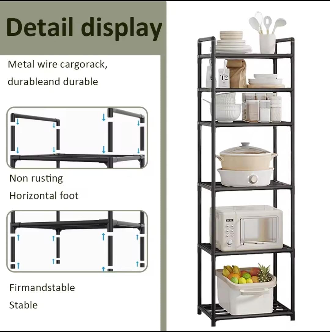 6 Tier Multifunctional Storage Rack 170×42×32cm for Kitchen, Bathroom, Living Room, or Office