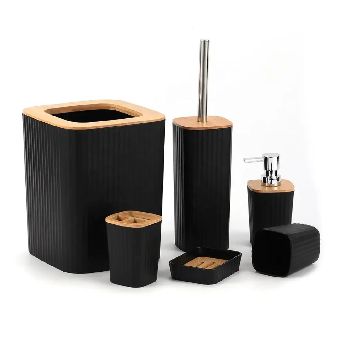 6 in 1 Bamboo Bathroom Accessories Set Elegant & Functional Organizer Bathroom Accessories Bathroom Accessory Sets