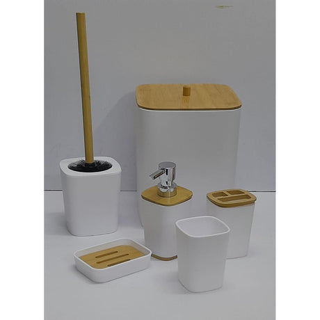 6 in 1 Bamboo Bathroom Accessories Set Elegant & Functional Organizer