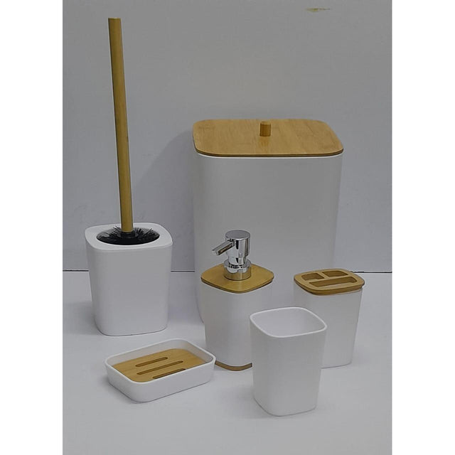 6 in 1 Bamboo Bathroom Accessories Set Elegant & Functional Organizer