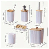 6 in 1 Bathroom Accessories Set with Wooden Top