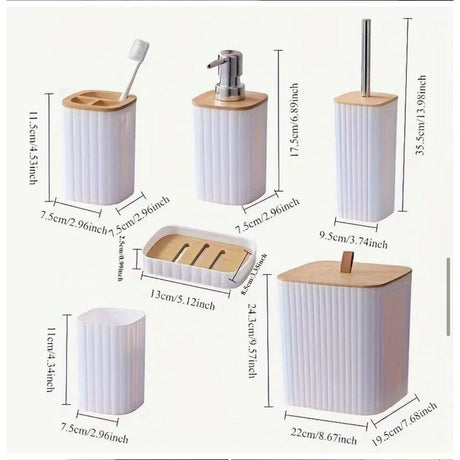 6 in 1 Bathroom Accessories Set with Wooden Top