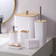 6 in 1 Bathroom Accessories Set with Wooden Top Complete Countertop Organizer Bathroom Accessories Bathroom Accessory Sets