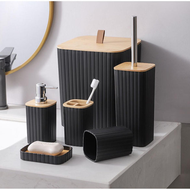 6 in 1 Bathroom Accessories Set with Wooden Top