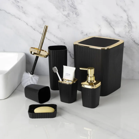 6-in-1 Luxury Bathroom Accessories Set with Touch of Gold and Silver for Organized Bathrooms
