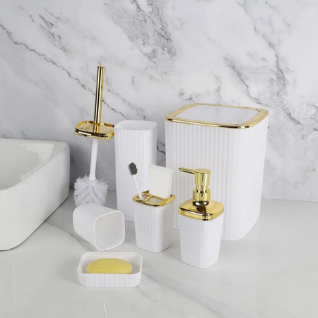 6-in-1 Luxury Bathroom Accessories Set with Touch of Gold and Silver for Organized Bathrooms