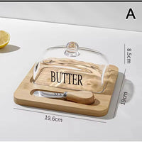 600ml Glass Butter Dish with Bamboo Tray and butter knife Butter Dishes