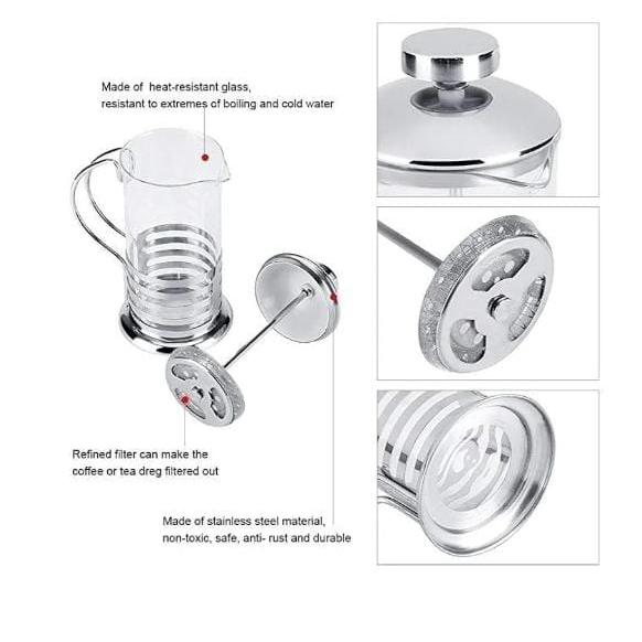 600ml Stainless Steel French Press Coffee Maker and Teapot Plunger for Gourmet Coffee.