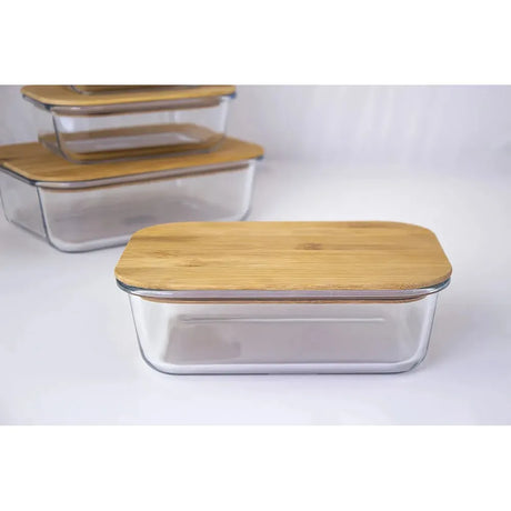 1100ml Bamboo Snack Box – Glass Container with Bamboo Lid for Food Storage