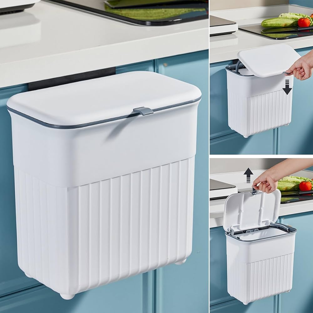Wall Mounted Kitchen Bin with Lid | Space-Saving Trash Solution | Available in Green, White, & Grey