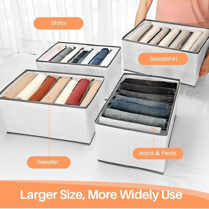 MultiCompartment 7 Grid Oxford Fabric Durable Jeans Organizer | Space Saving Wardrobe Storage | Foldable Fabric Storage Box for Closets | Stackable Organizer for Jeans, Pants & Towels