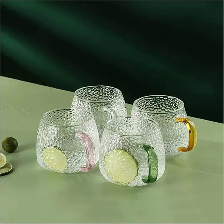 High Quality 350 ml Hammer Patterned Glass Cups with Gold Handles (Set of 6)- Furaha Finds Kenya