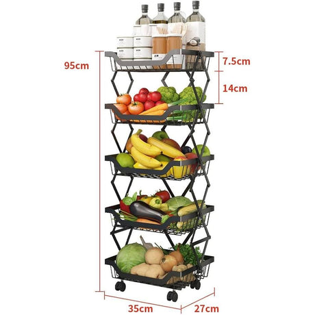 5 Layer Foldable Fruit/Vegetable Rack with Wheels- Furaha Finds Kenya