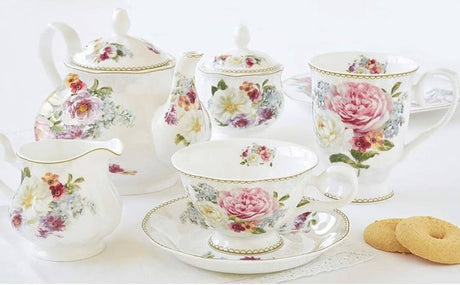 Bone China Tea Set with Pink Flowers- Furaha Finds Kenya