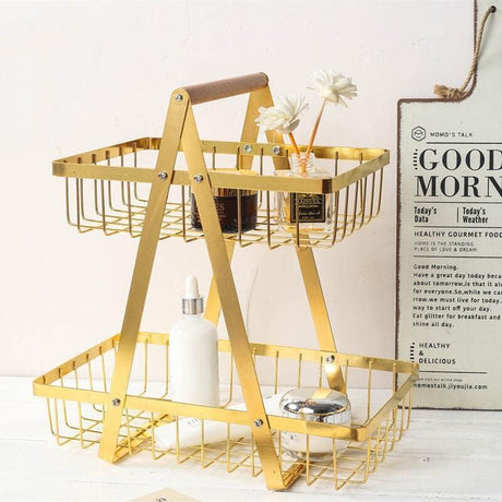 Multipurpose V-shaped Two Layer Metallic Golden Rack with Wooden Handle- Furaha Finds Kenya