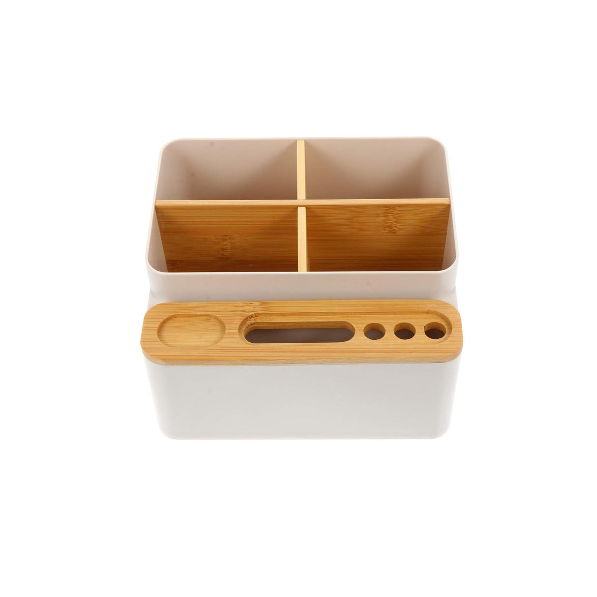 MultiPurpose Adjustable Rectangular Desktop Offfice Organizer with Dividers & Wooden Cover | White |Multipurpose Storage Organizer | Simple Tissue Box | Home Desks | Office Desks | Workspaces