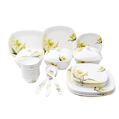 Signature 36 Piece 11" Quadra Square Dinner Plates | Snowdrops Design | Elegant 278mm Plate Set- Furaha Finds Kenya