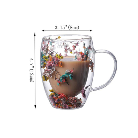 Flowered Double Walled Mug | 350ml Capacity | Coffee and Tea Cup with Handle | Ideal For Serving Coffee, Tea, Milk, & Other Hot Or Cold Beverages- Furaha Finds Kenya