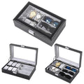 6+3 Slots PU Leather Watch & Sunglass Organizer Box Multifunctional Display Holder Accessories Closet Organizers