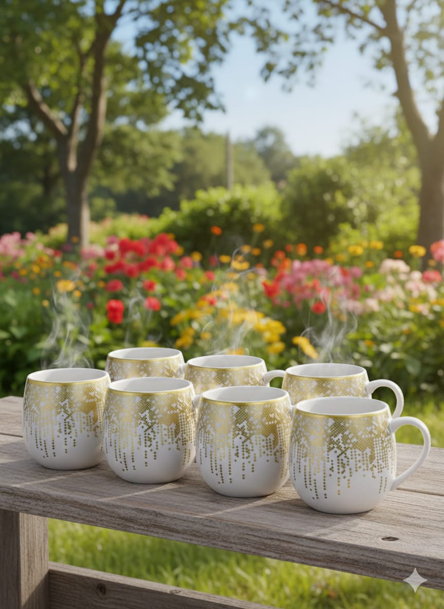 Ceramic Gold Dot Cup – 350ml White Coffee and Tea Mug