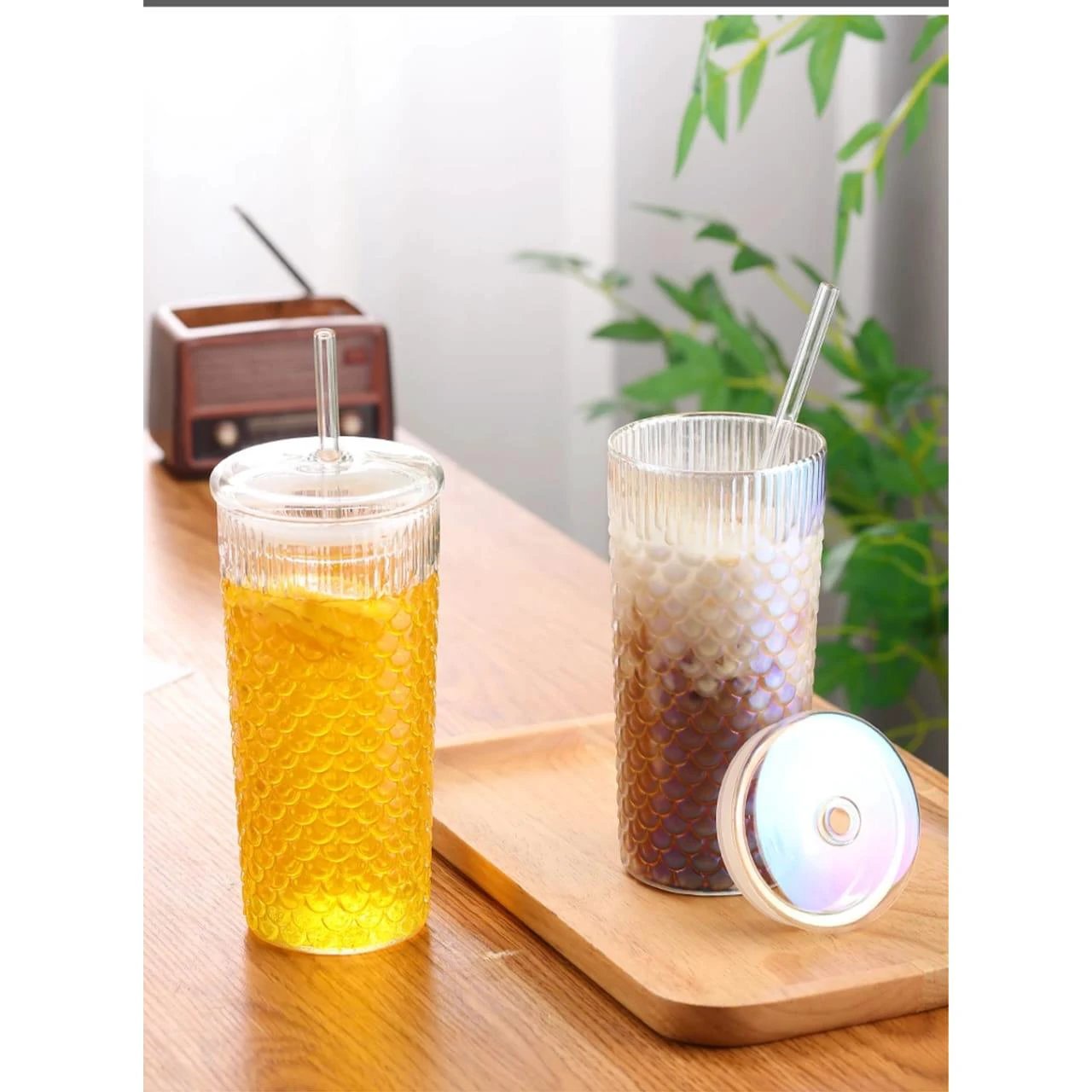 650ml Glass Tumbler with Straw and Spill-Proof Sealing Ring Tumbler Tumblers