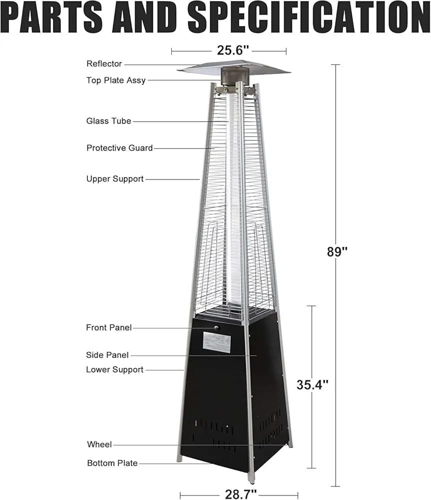 Black Iron Pyramid Patio Heater – Outdoor Gas Heater for Open Spaces